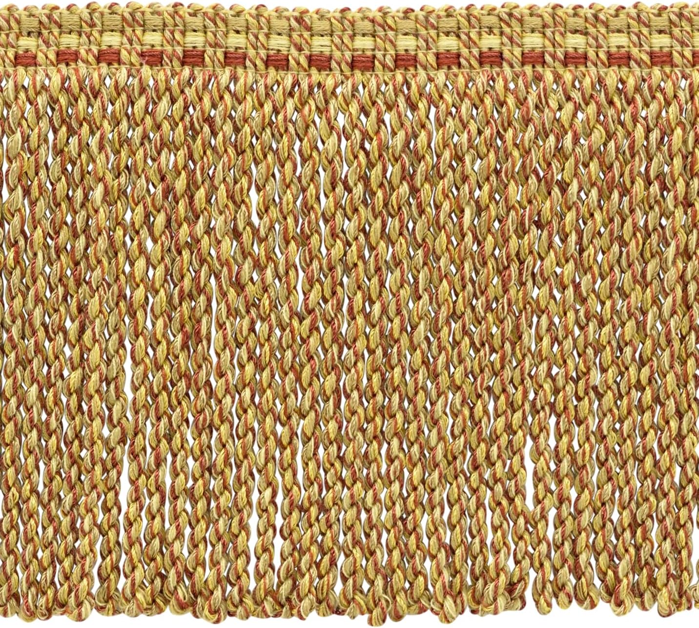 DÉCOPRO 6" (15cm) Beautiful Bullion Fringe Trim with Fancy Knitted Gimp Header, Veranda Collection # BFV6, Bisque Beige #VNT31 (Light Beige, Rust Red, Light Gold) 5 Yard Value Pack (15 ft/4.5m)