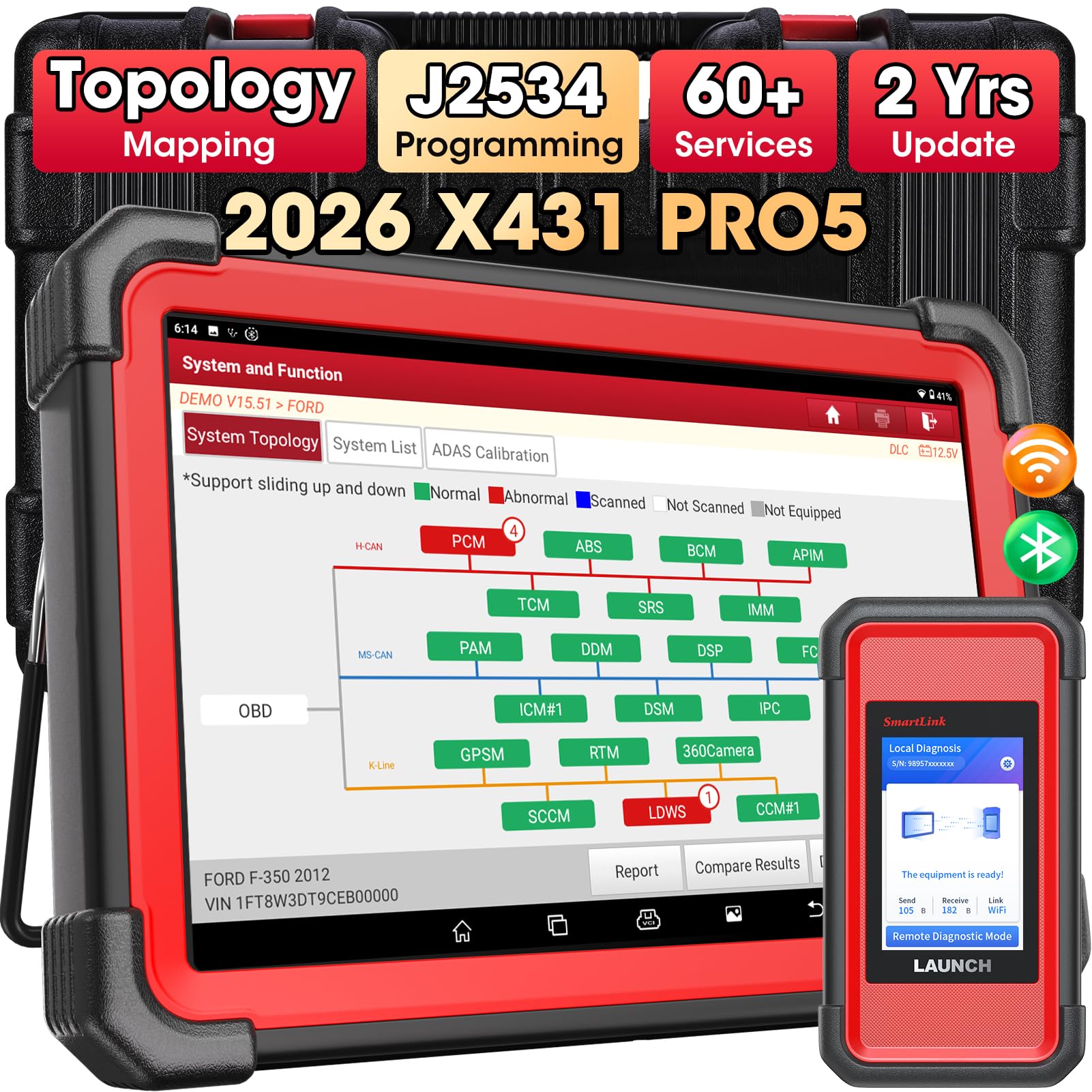 LAUNCH X431 Pro 5 Escáner Bidireccional Herramienta Programación J2534 con más de 50 Funciones Codificación de ECU Pruebas Activas Multimarca Español, Windows XP