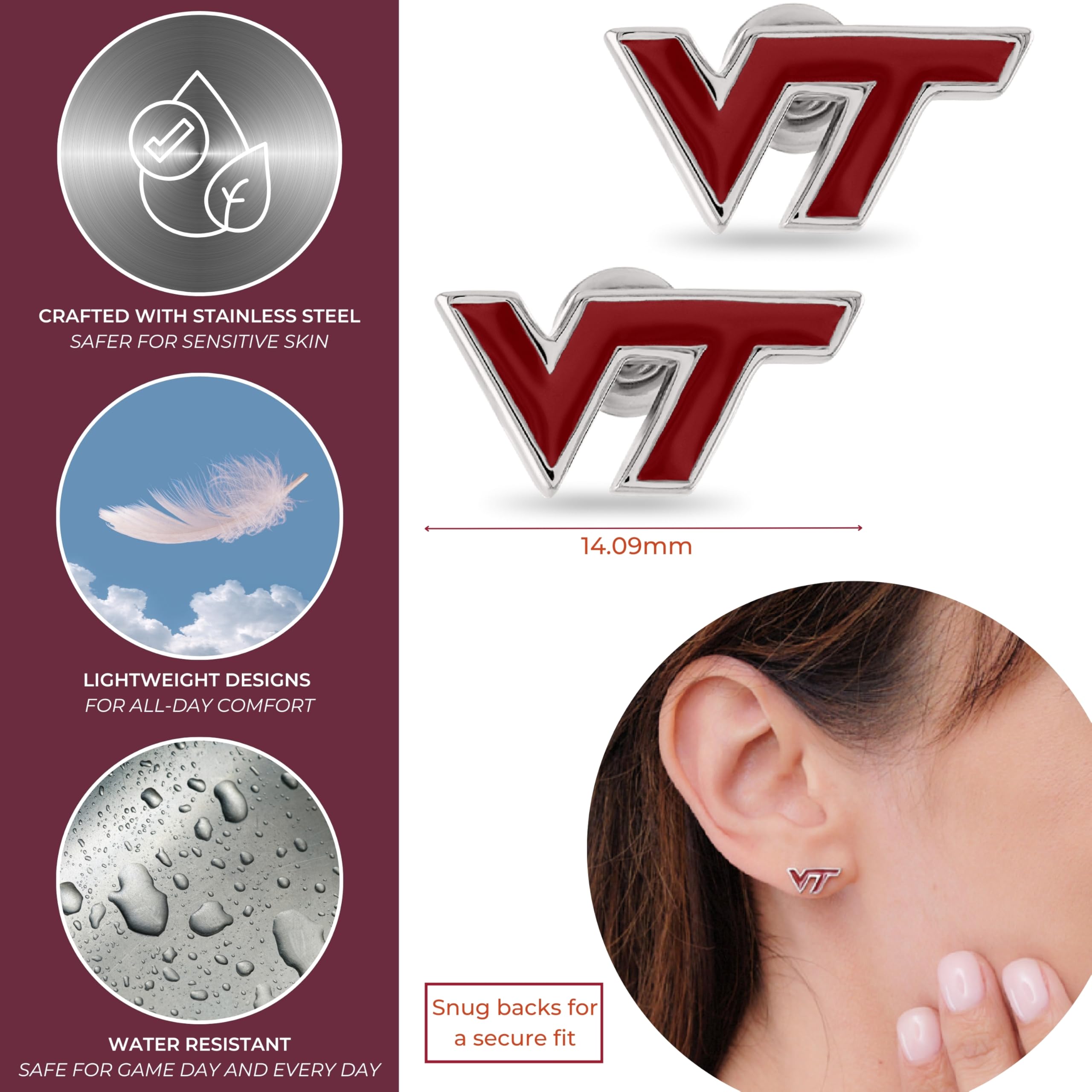 Stone Armory Earrings for Virginia Polytechnic Institute Jewelry Gifts for Women, Graduation – Stainless Steel Skin-Friendly VT Hokies stud earrings
