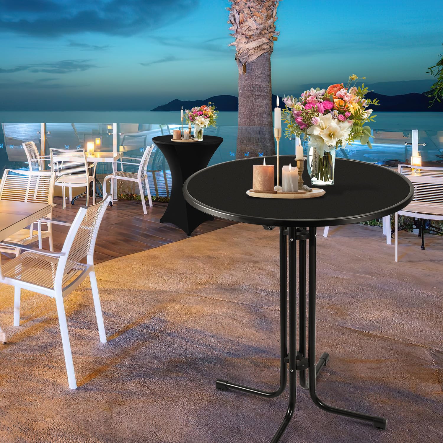 Sonnewelt Table haute pliable avec housse - Diamètre : 80 cm - Table de fête ronde pour l'intérieur et l'extérieur - Hauteur : 110 cm - Résistante aux intempéries - Pieds réglables en hauteur - Noir