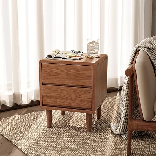 Miniatura 6 de Mesita de noche de madera maciza de nogal con cajones, mesita de noche moderna de mediados de siglo con almacenamiento, mesita de noche de madera,