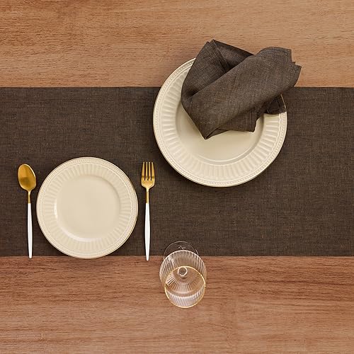 Miniatura 3 de Solino Home - Camino de mesa de lino de 14 x 36 pulgadas, marrón cambray, Athena, para otoño, Acción de Gracias, Navidad, vacaciones, lavable a