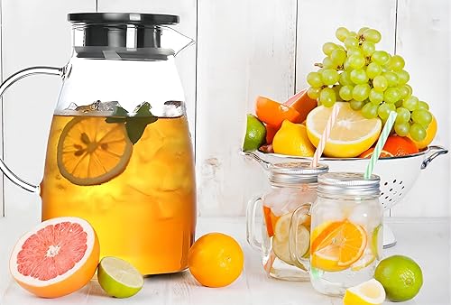 Miniatura 4 de Boxdljh - Jarra de vidrio para 68 onzas, jarra de vidrio de 2.0 litros con tapa, jarra de agua para refrigerador, fácil de limpiar, resistente al