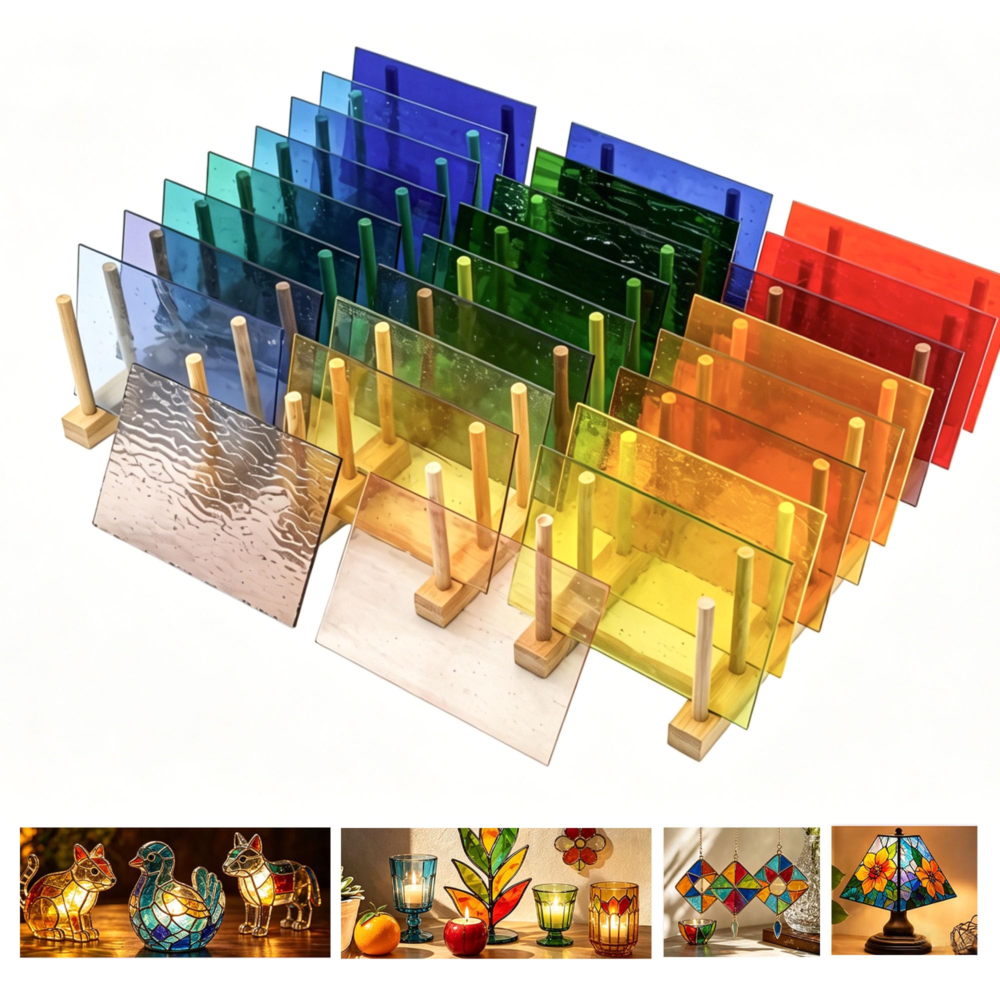 Paquete variado de 26 hojas de vidrieras – Hojas de vidrio transparente de 15,2 x 10,2 cm para mosaico, atrapasueños, manualidades y decoración del hogar – Kit de inicio de vidrio de arte