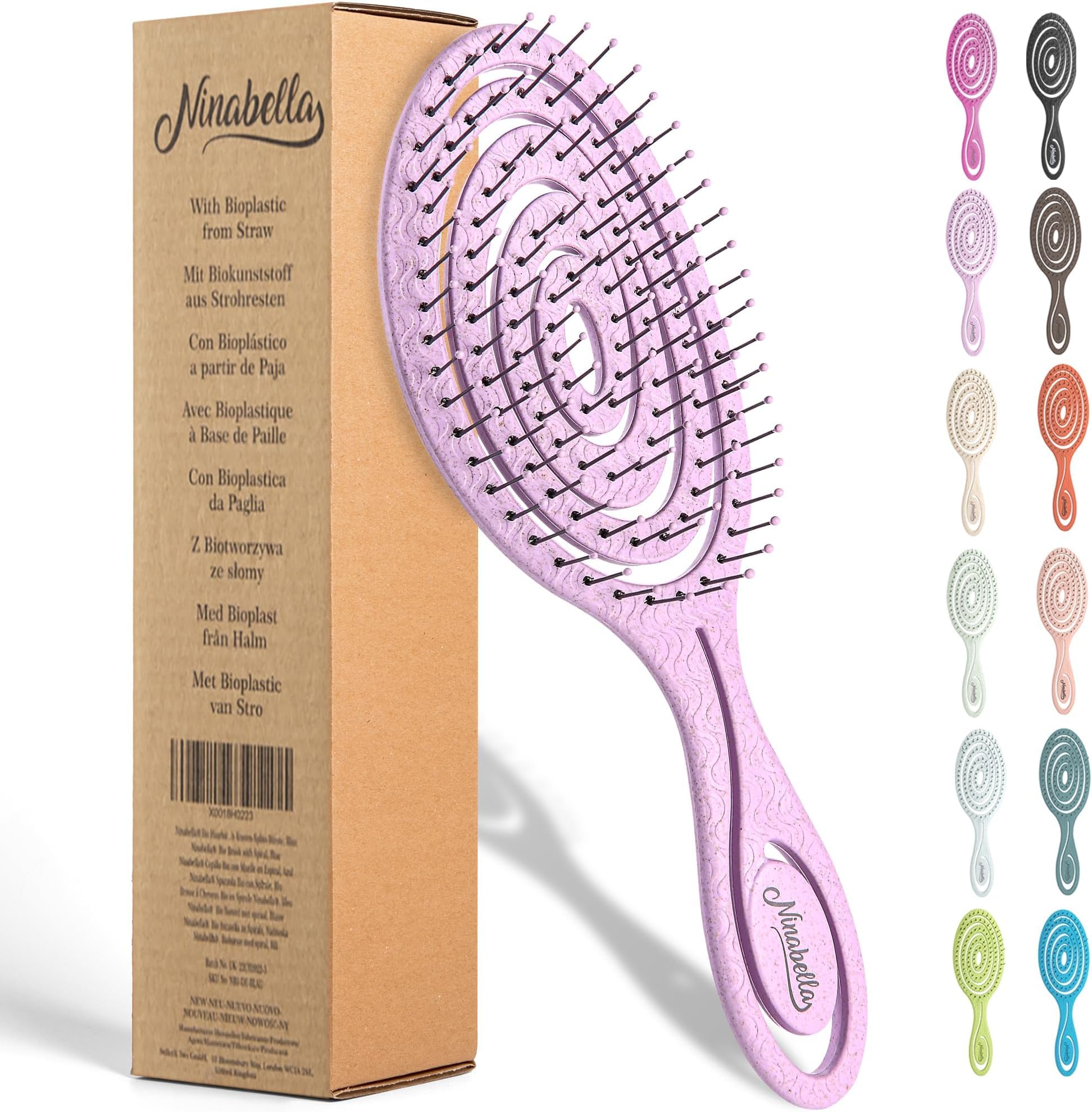 Ninabella Detangle Hair Brush for Women & Men - Does not Pull - Straightening Brushes for Straight & Curly Hair - Unique Spiral Detangling Hairbrush - Pink