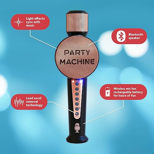 Miniatura 5 de Singing Machine Micrófono de máquina de karaoke con Bluetooth y altavoz para niños y adultos, fiesta de cumpleaños en casa, oro rosa (SMM548R)