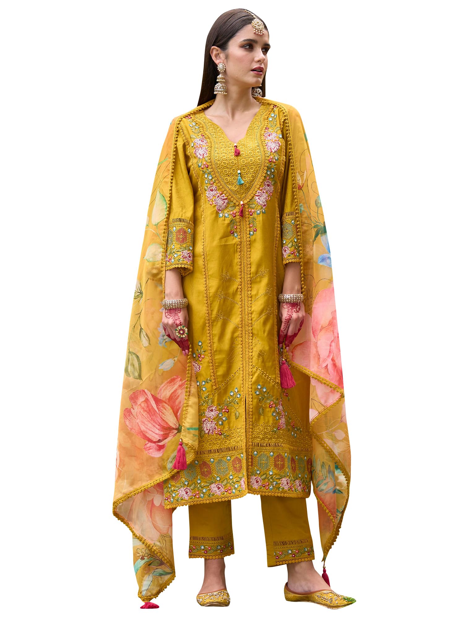 Womens Silk Blend Embroidered Straight Kurta Pant Dupatta Set (IEOUT6989)-image-18