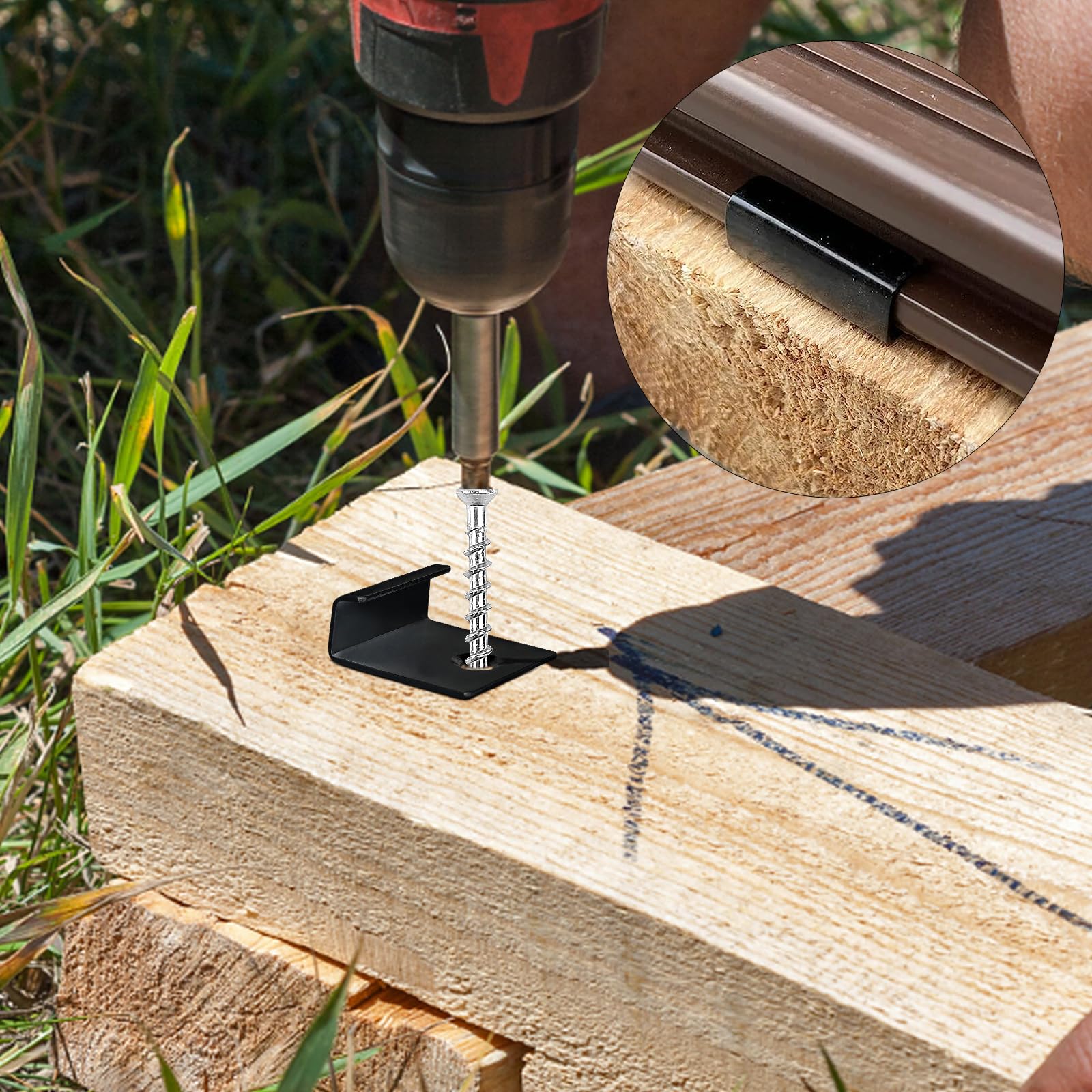 50 pezzi di clip di fissaggio WPC, clip terminali per decking nascoste, clip di avviamento nascoste in acciaio inossidabile, clip di fissaggio per pannello con vite autofilettante (nero, 6 mm)