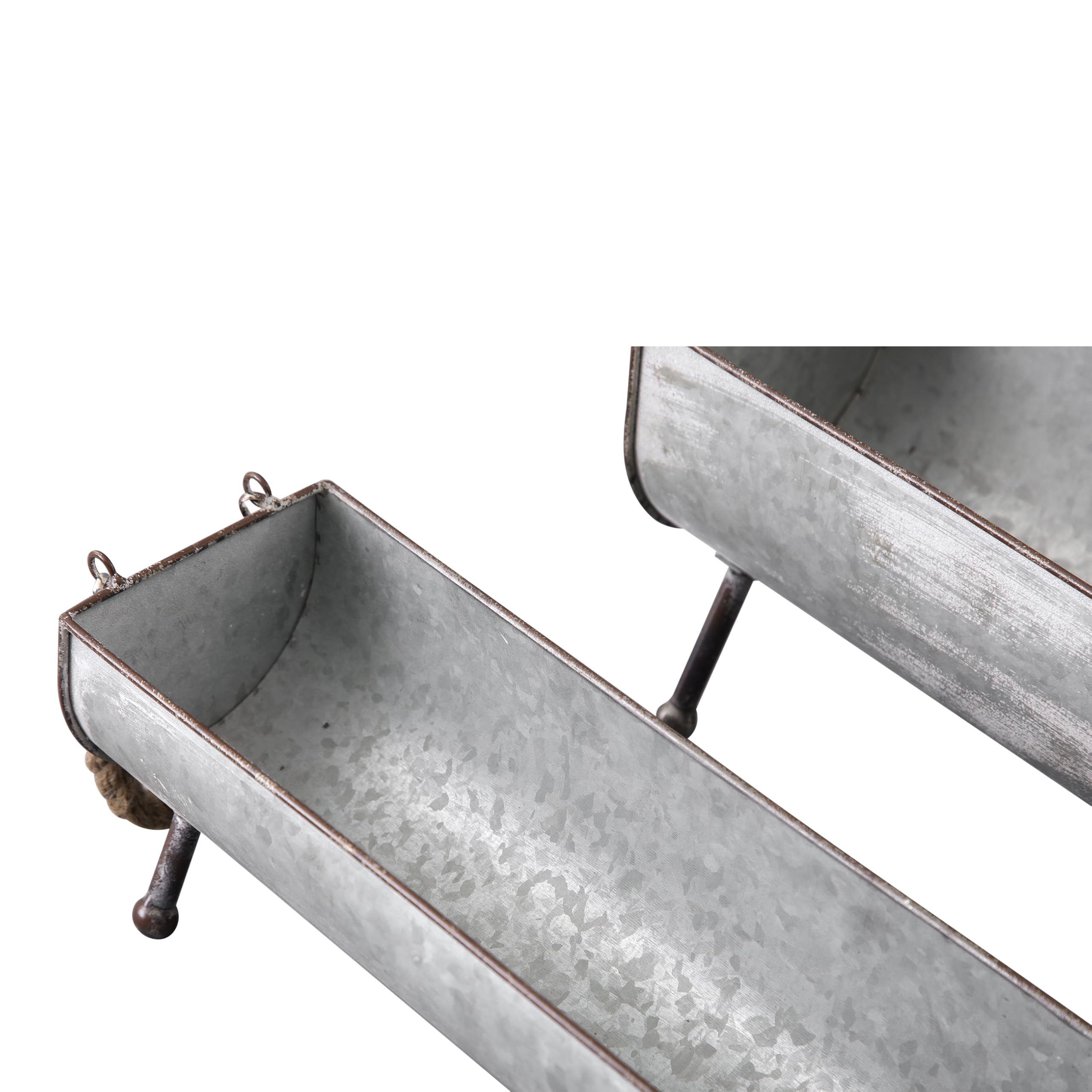 SOFE Juego de 2 comederos de pollo de metal galvanizado para aves de corral, comedero de mesa de picnic de pollo de granja, maceta de pollo, bandeja galvanizada decorativa con forma de paso, 15 y 13