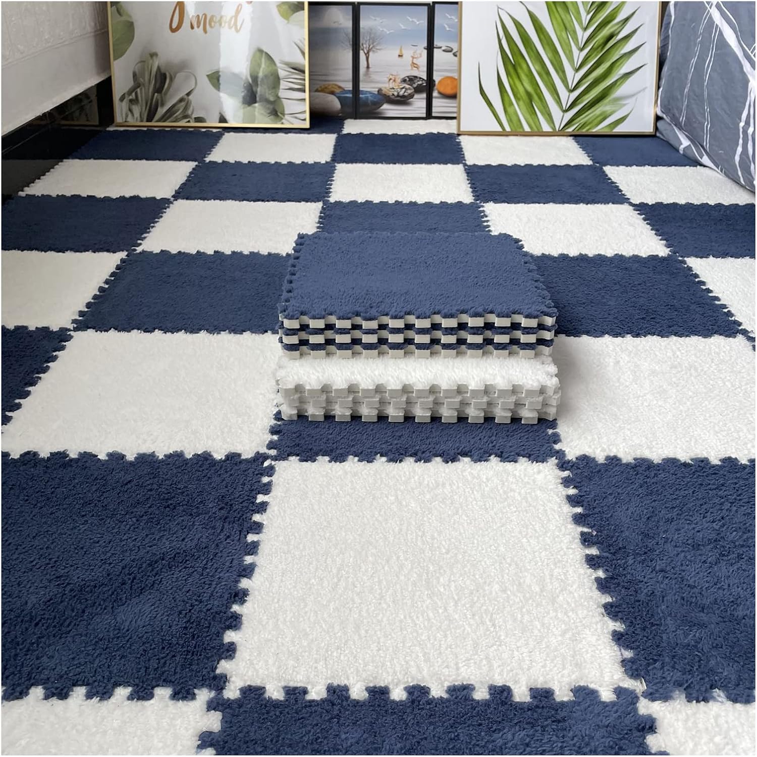 9/12/15/16 Pcs Interlocking Foam Carpet Tiles,Soft Fluffy Plush Area Rug Mat