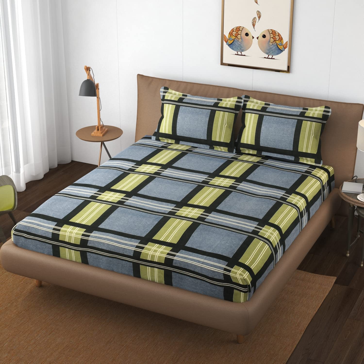 Rj Products™ Super Soft Glace Cotton King Size Double bedsheets with 2 Pillow coversBeige Flower (Design6)