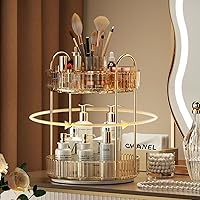 Vista 19 de YCIA&DONE Organizador de maquillaje giratorio para tocador, almacenamiento de maquillaje de gran capacidad, estante para el cuidado de la piel