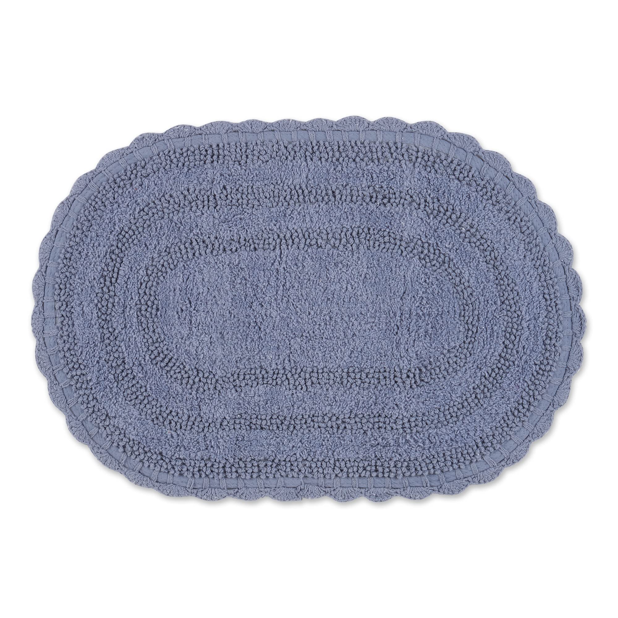 DII Crochet Collection Reversible Bath Mat, Small Oval, 17x24, Stonewash Blue