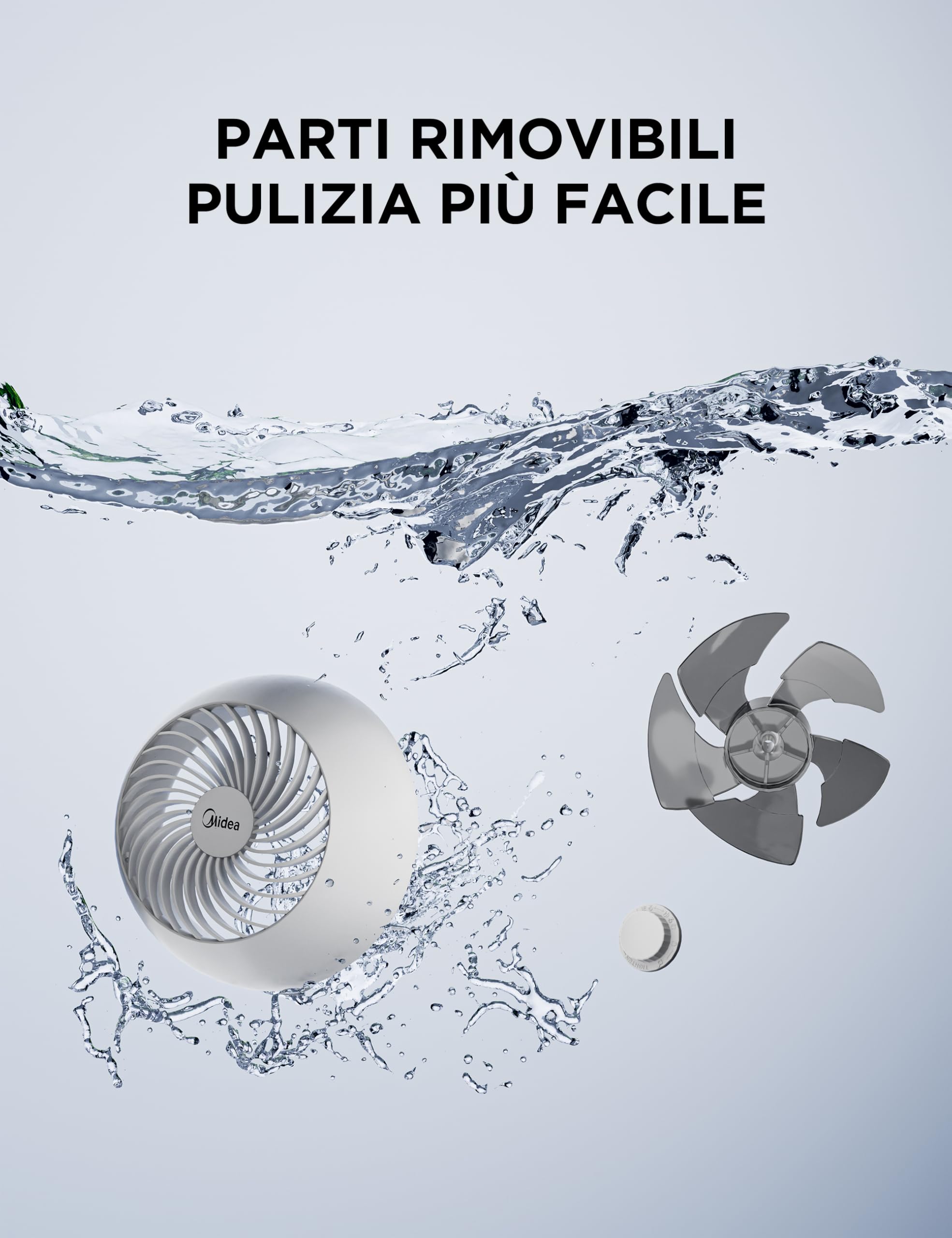 Midea MDF24JRW Ventilatore da Tavolo 28dB, Diametro 20 cm per Circolazione Aria, Portata 18m, Oscillazione 120°+105°, 5 Velocità Regolabili, Timer 15H con Telecomando, Per Camera e Ufficio, Bianco