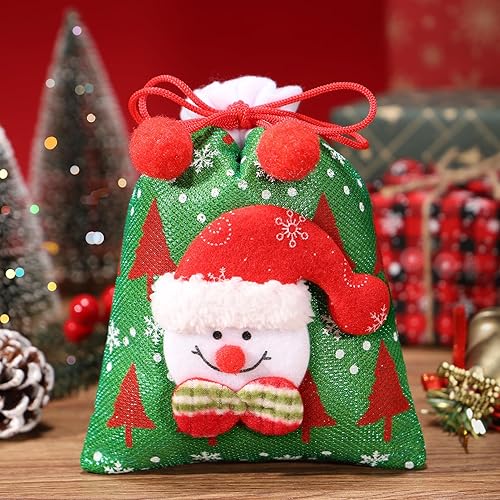 Miniatura 9 de 12 bolsas de regalo de Navidad con cordón, bolsas de regalo de Navidad 3D de 5.5 x 7 pulgadas, pequeñas bolsas de tela para dulces de Navidad,
