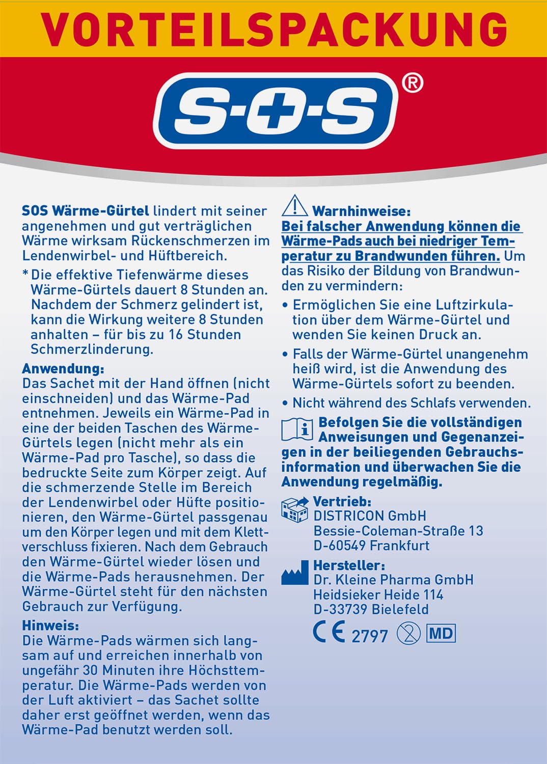 SOS Wärme-Gürtel (1x Wärme-Gürtel + 6 Pads) Rückenwärmer zur Schmerzlinderung bei Rückenschmerzen - wärmender Hüftgürtel für verkrampfte Muskeln & Verspannungen