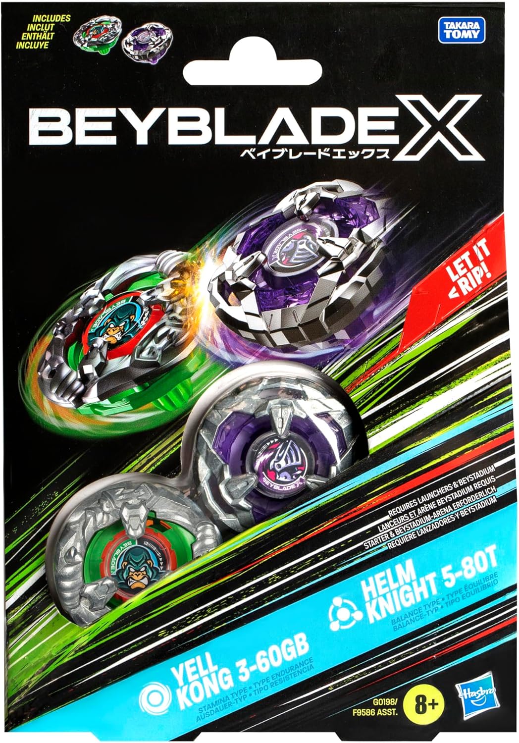 Beyblade X Yell Kong 3-60GB and Helm Knight 5-80T Top Dual Pack Set, Includes 2 Right-Spin Tops, Spinning Bey Toys for 8+ Year Old Kids, Stamina & Balance Types