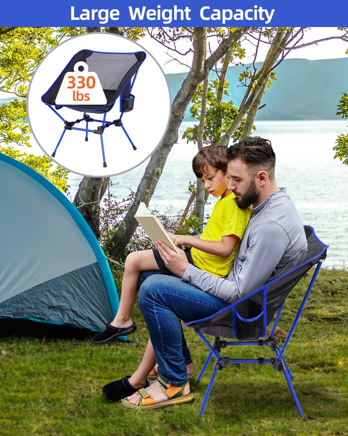 Sportneer Campingstühle, leichte Outdoor-Stühle mit 2 Seitentaschen & Aufbewahrungstasche, faltbare & tragbare Rasenstühle für Camping, Wandern, Rasen, Picknick, Strand, Outdoor-Reisen (1, Blau) Sport & Freizeit