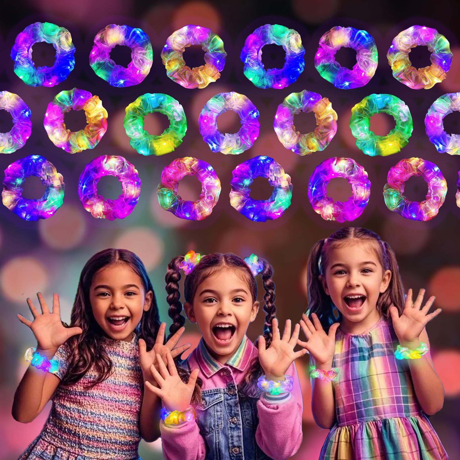 LED Mermaid Scrunchies 18-Pack Glow in the Dark Hair Accessories for Girls Women Amazon.com : 18 Pcs Light Up Mermaid Scrunchies, Glow Hair  main image 3