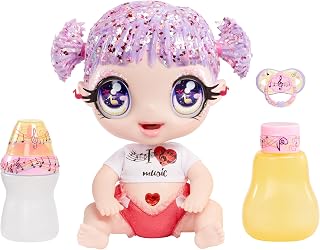 MGA Entertainment Glitter Babyz Melody Highnote Baby Doll with 3 Magical Color Changes, Lavender Glitter Hair, Music Outfit, Diaper, Bottle, Pacifier Accessories, Ages 3 4 5+