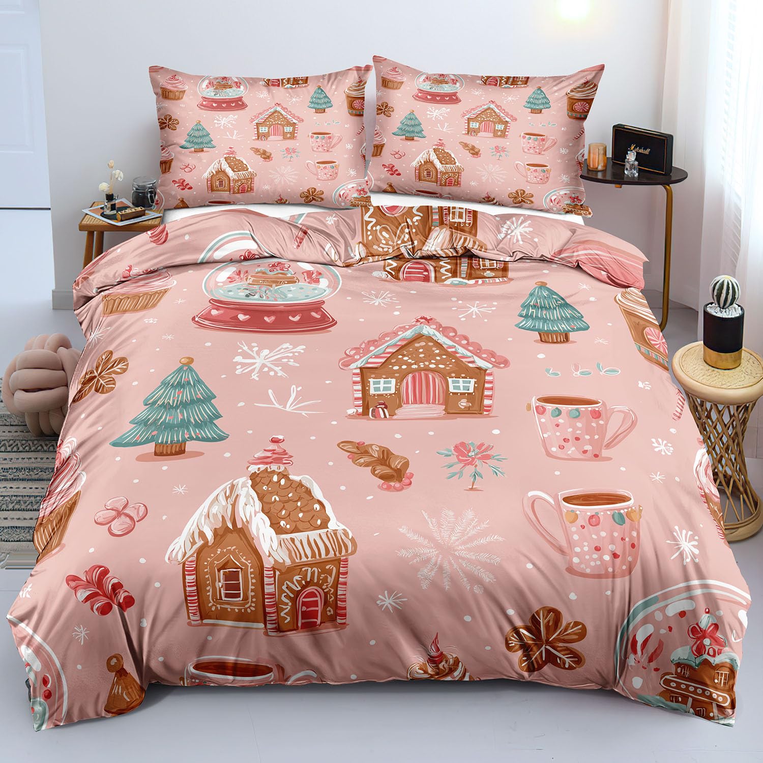 Parure de lit rose réversible microfbre pour chambre fille