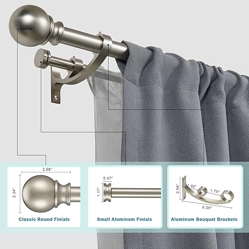 Miniatura 2 de Lwiiom Barras de cortina dobles con soportes de aluminio para ramo y remates redondos, barras de cortina de níquel cepillado para ventanas de 28 a
