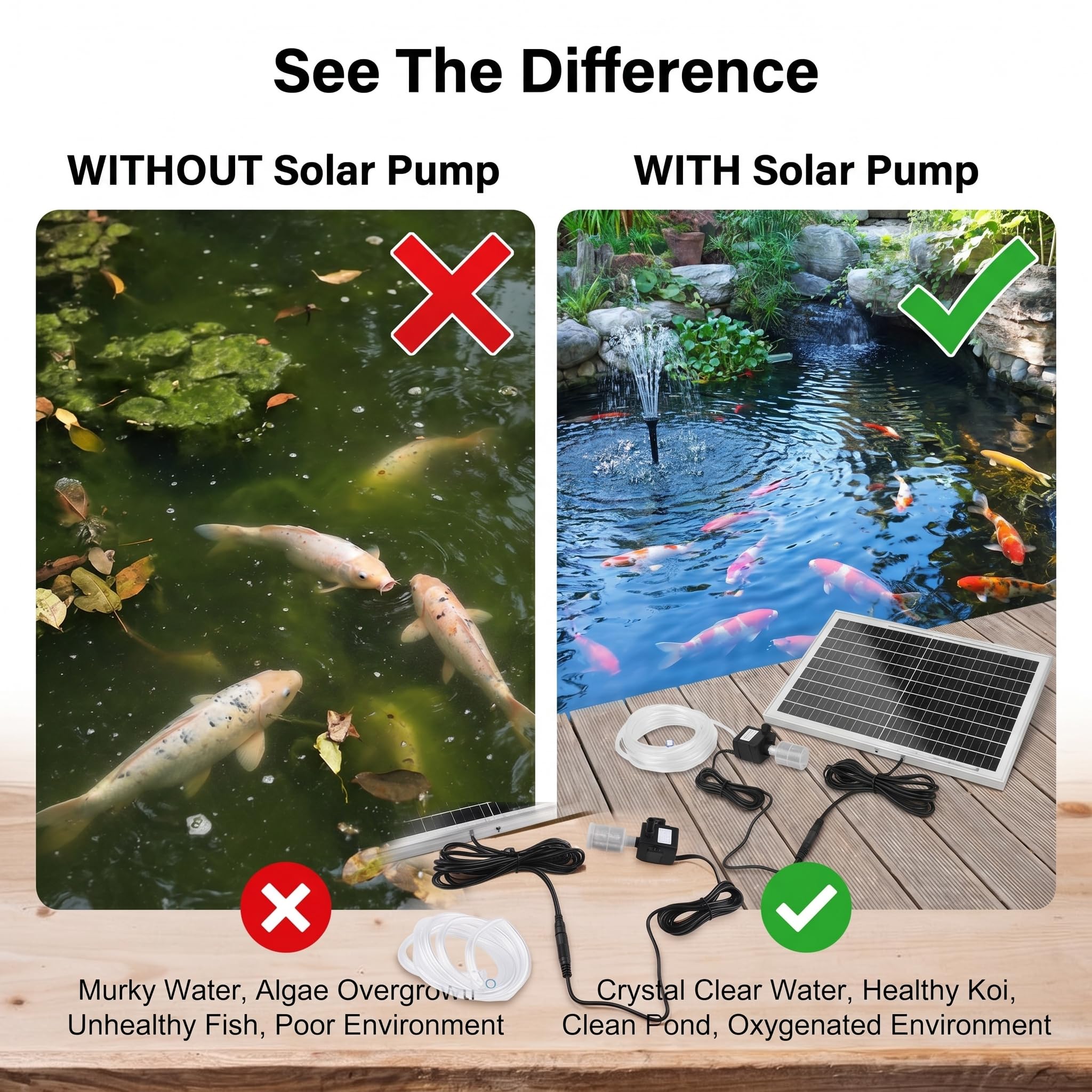 Solar Teichfilter Kit, zirkulierende Fischteich-Filtration, Tauchpumpe, biologischer Teichfilter für Aquarium, Bachlauf-Wasserspiel