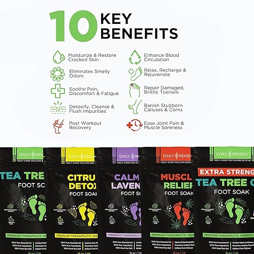 Miniatura 4 de DAILY REMEDY Sales para remojar los pies paquete variado de 4 aceite de árbol de té alivio muscular lavanda calmante y remojo cítrico para dolor de