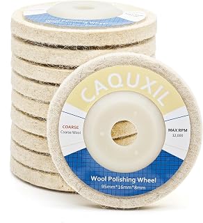 CAQUXIL 10PCS Wool Polishing Wheel Disc 95mm, 5/8" Arbor, Wool Felt Disc Buffing Wheel Pad for 4" Angle Grinder, Coarse Wool