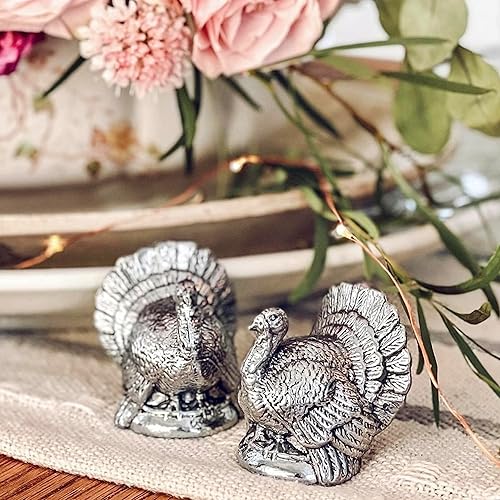 Miniatura 6 de Arthur Court Salero y pimentero de pavo de metal de aluminio de 2.25 pulgadas de alto, perfecto para tu mesa de Acción de Gracias