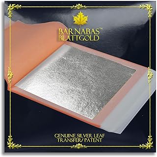 Barnabas Blattgold: Silver Leaf Transfer Sheets [25 sheets , 3.75 inch] - aka Silver Foil Sheets, Real Silver Leaf sheets for painting, silver leaf sheets for craft, silver leaf foil sheets