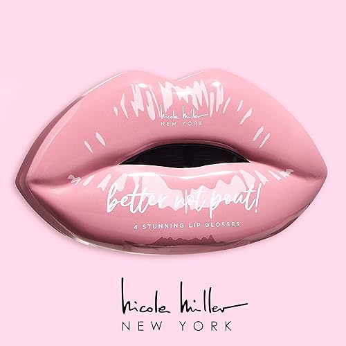 Miniatura 5 de Nicole Miller 'Better Not Pout!' - Juego de brillo de labios  4 impresionantes tonos nude  0.1 fl oz cada uno  Viene en una caja de lata  Acabado de
