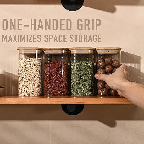 Miniatura 3 de Contenedores herméticos rectangulares de vidrio de 37 onzas con tapas de bambú (juego de 6), tarro cuadrado de almacenamiento de alimentos,