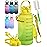 EnergyBud 1 Gallon Water Bottle Removable Straw And Handle Dishwasher-Safe BPS & BPA & DEHP Free +2 Brushes Big/Large Bottle With Time Markers Wide Mouth Leakproof 128 oz Jug (Yellow & Green)