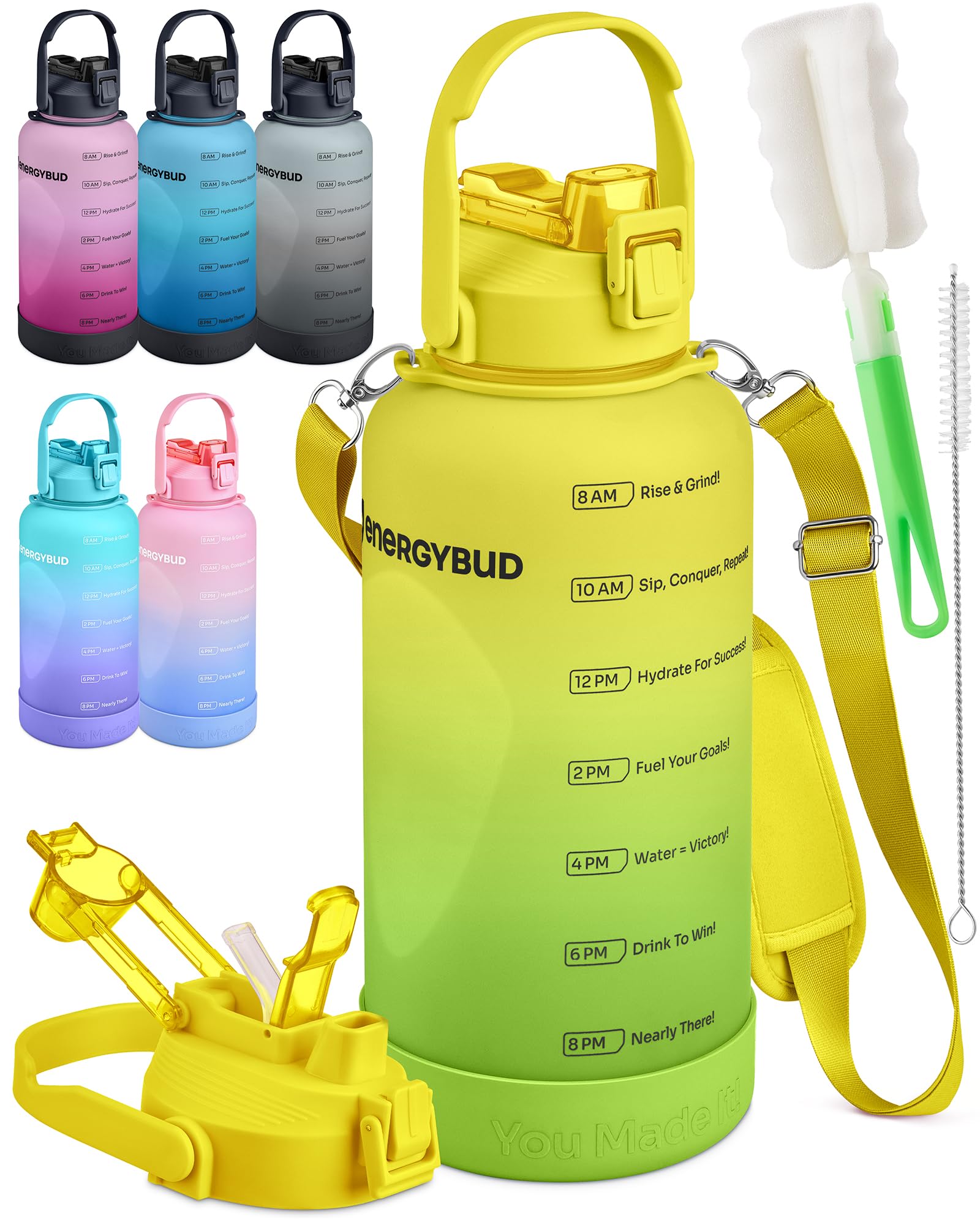 2,2 l Wasserflasche, große Fitness-Wasserflasche für Männer und Frauen, mit 2 Trinkhalmen, kein BPA, BPS, DEHP, Tritan-Material | spülmaschinenfest, verstellbarer Riemen, breite Öffnung
