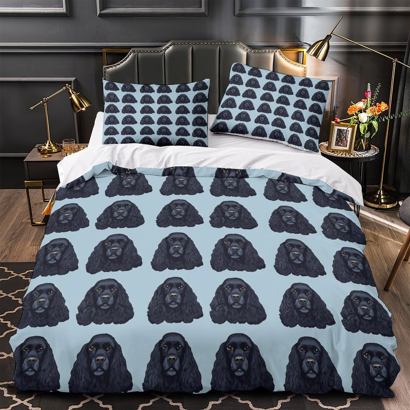 Housse de couette Black Spaniel anti-acariens parure lit fermeture éclair