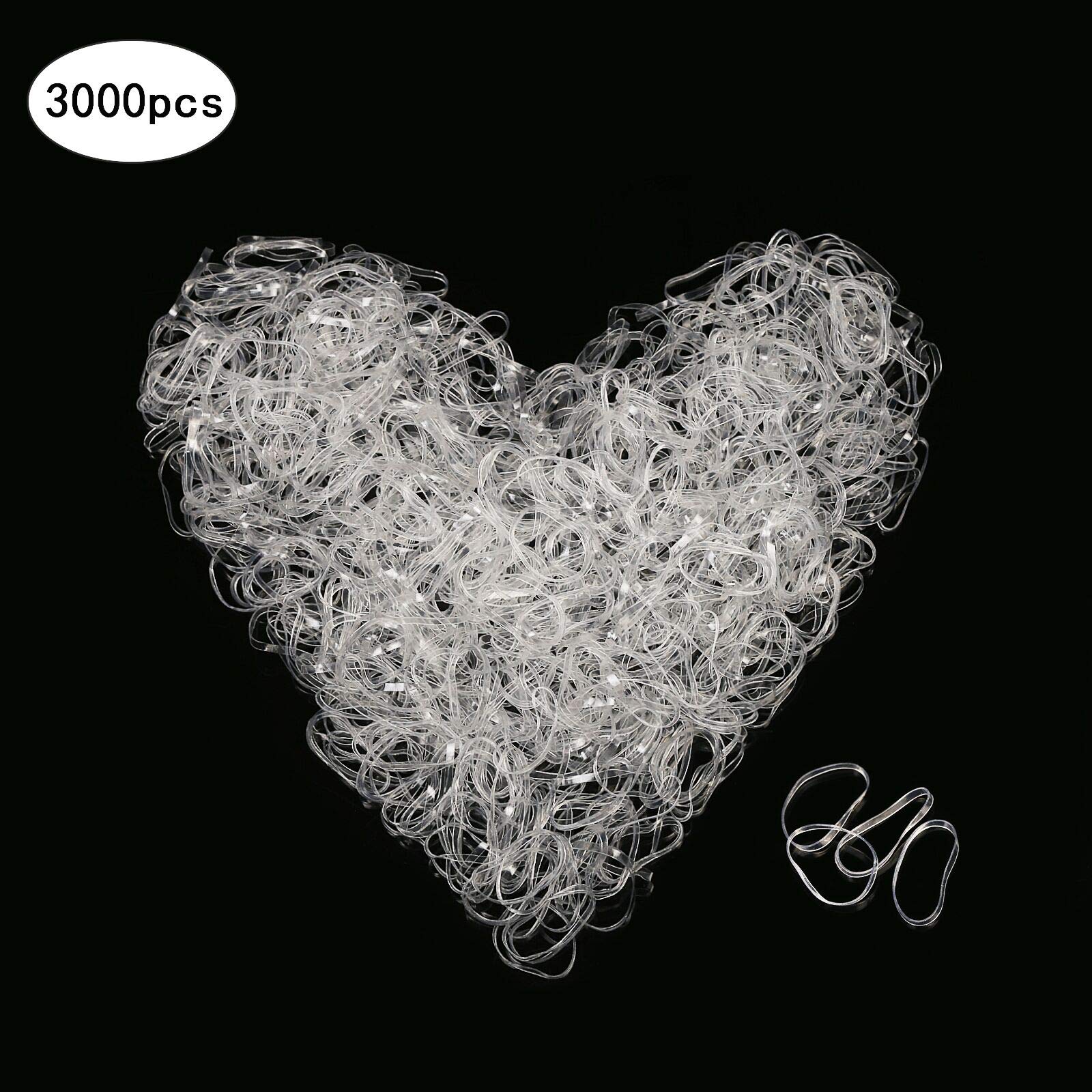 3000 Pcs Clear Hair Bands,SEELOK Elastic Braiding Bands Rubber Hair Ties Hair Holder for Kids Baby Girls (Clear)