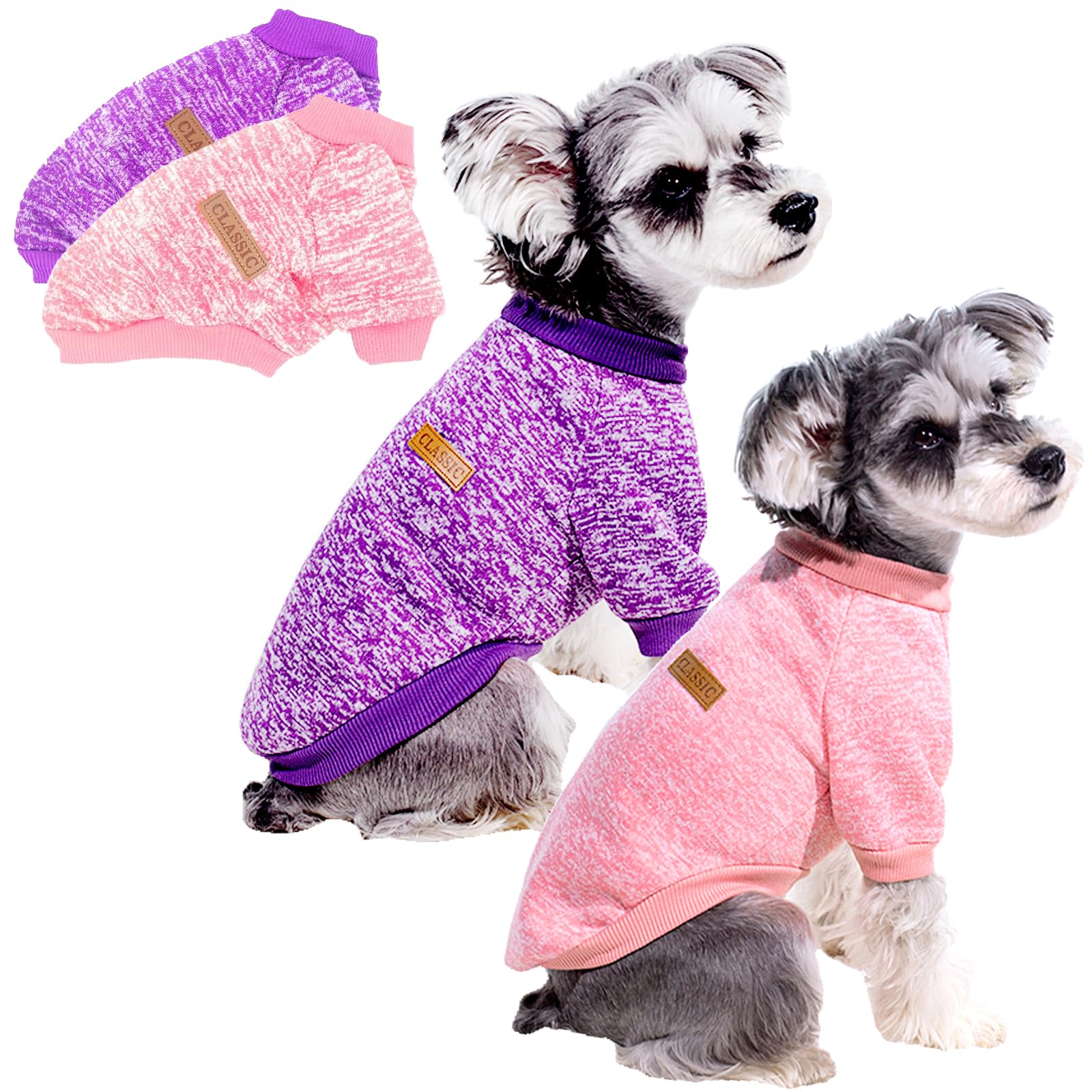 2 Pack Dog Sweaters for Small Dogs - Warm Winter Puppy Sweaters Cute Soft Dog Clothes Outfit Pet Costume for Boy Girl Doggie, Cat, Bulldog Pug Yorkie