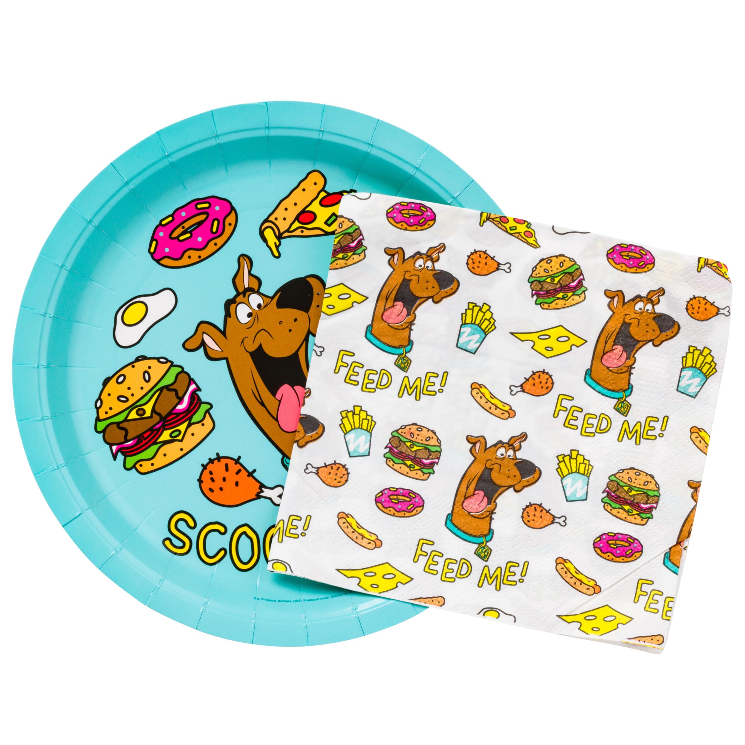 Silver Buffalo Scooby Doo Scooby Snacks 32 Pack Partyware Disposable Paper Plates and Napkins