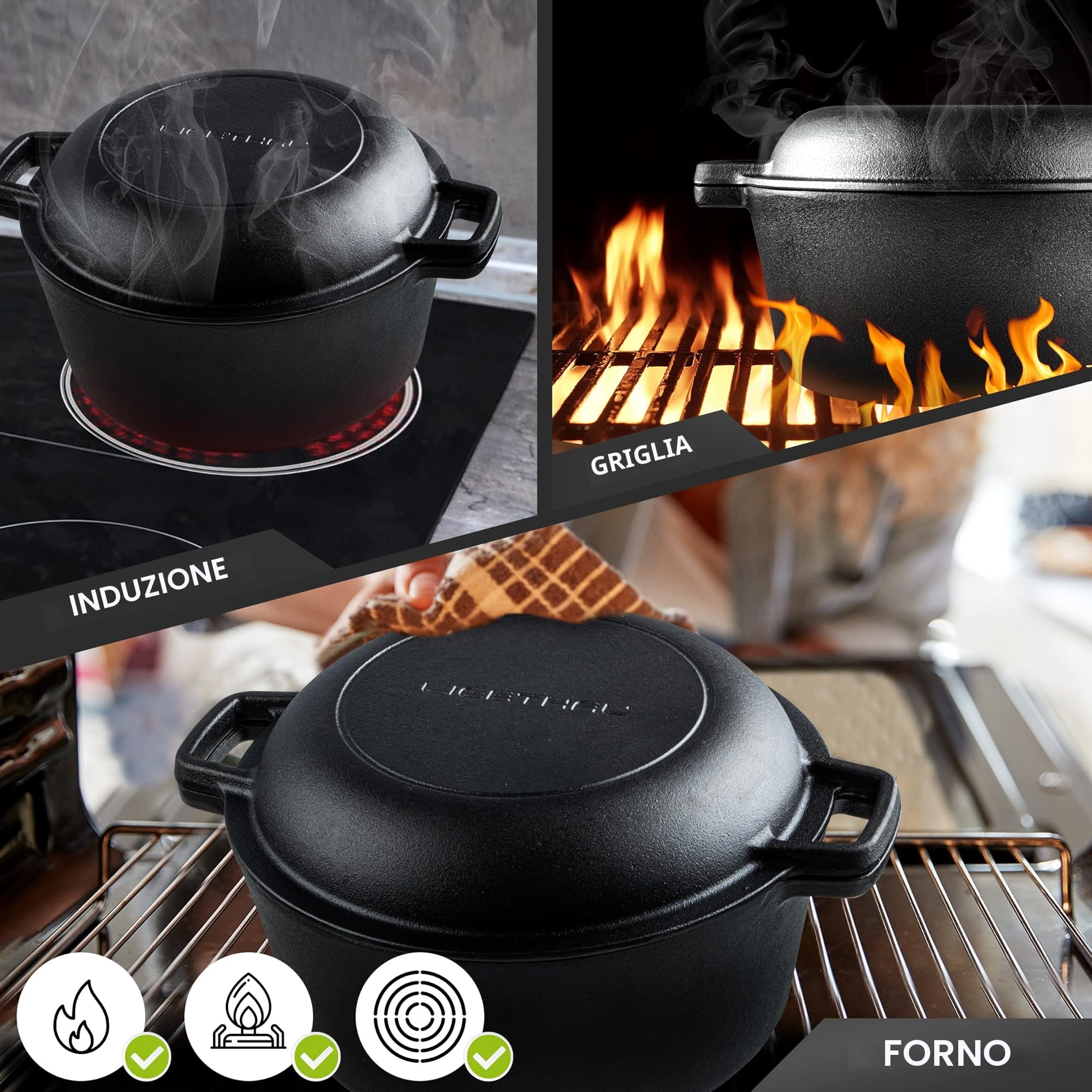 LIEBTHAL Pentola in Ghisa per Cuocere il Pane - Robusta Con Inserto in Silicone Antiaderente Su Misura - Stampo Con Coperchio 4,6 L - per Arrosto