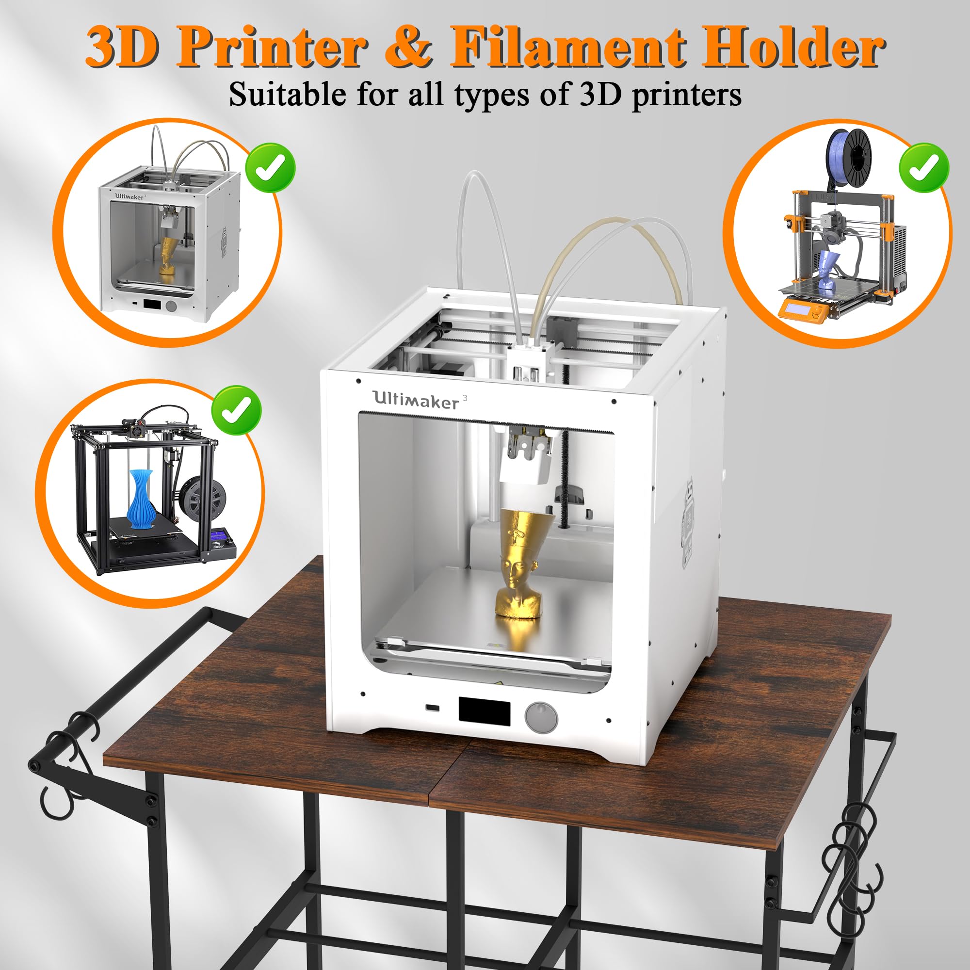 Supporto per stampante 3D con rack di stoccaggio per filamenti, carrello per stampante 3D su ruote, grande capacità 3D filamento rack di stoccaggio per PLA/ABS/TPU, officina studio ufficio