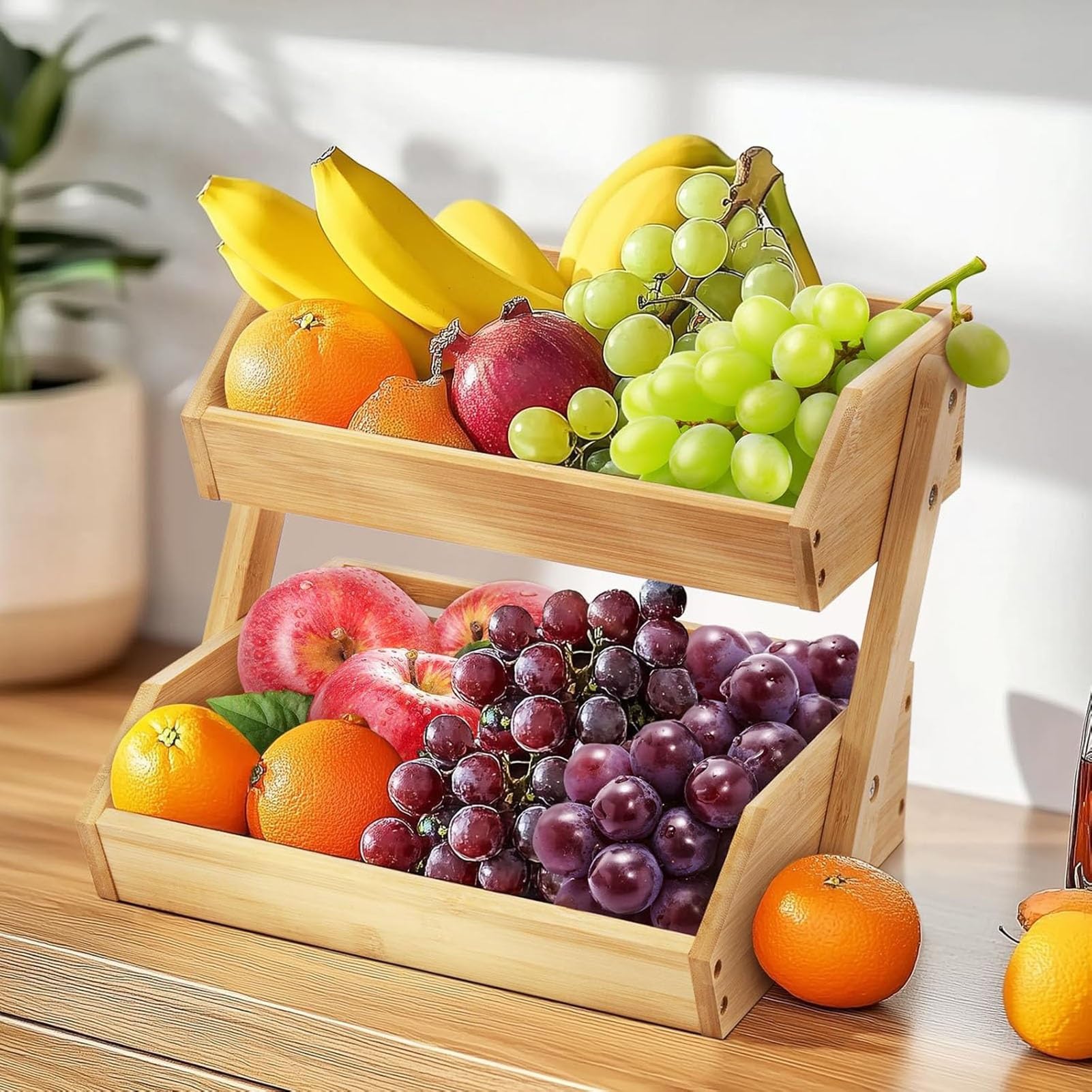 Estantería De Bambú De 2/3 Niveles Para Frutas Y Verduras, Cesta Para Pan, Organizador De Frutas Y Verduras, Soporte De Madera Para Almacenar Pan, Para Mostrador(3-Tier)