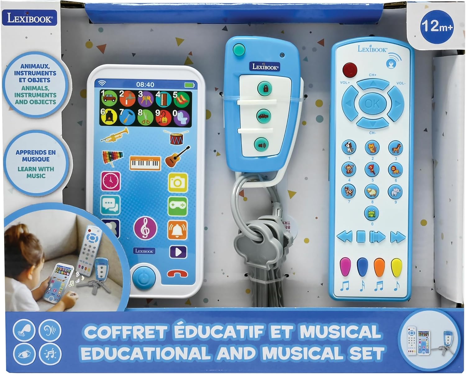 LEXiBOOK, Educational and Musical Set with Telephone, Remote Control and Key Ring, Imitation Game for Toddlers, Explore Animals, Musical Instruments and Everyday Objects, PS125 - Image 5