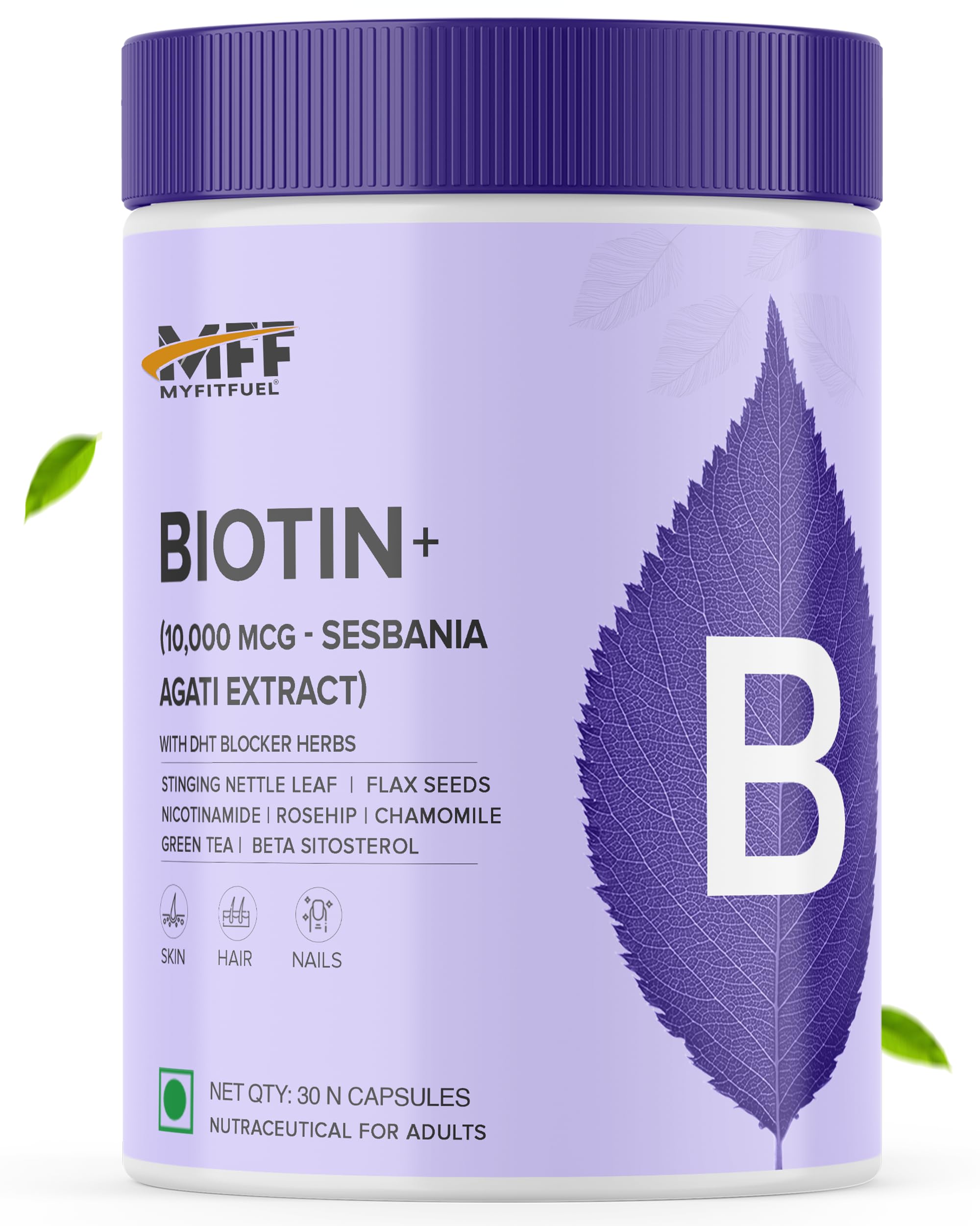 MyFitFuel Biotin+ 10,000mg Sesbania+ (30 Nos) Plant Based 10 Key Ingredients, Biotin For Hair Growth, Strong Hair & Glowing Skin, Fights Nail Brittleness.-image-14