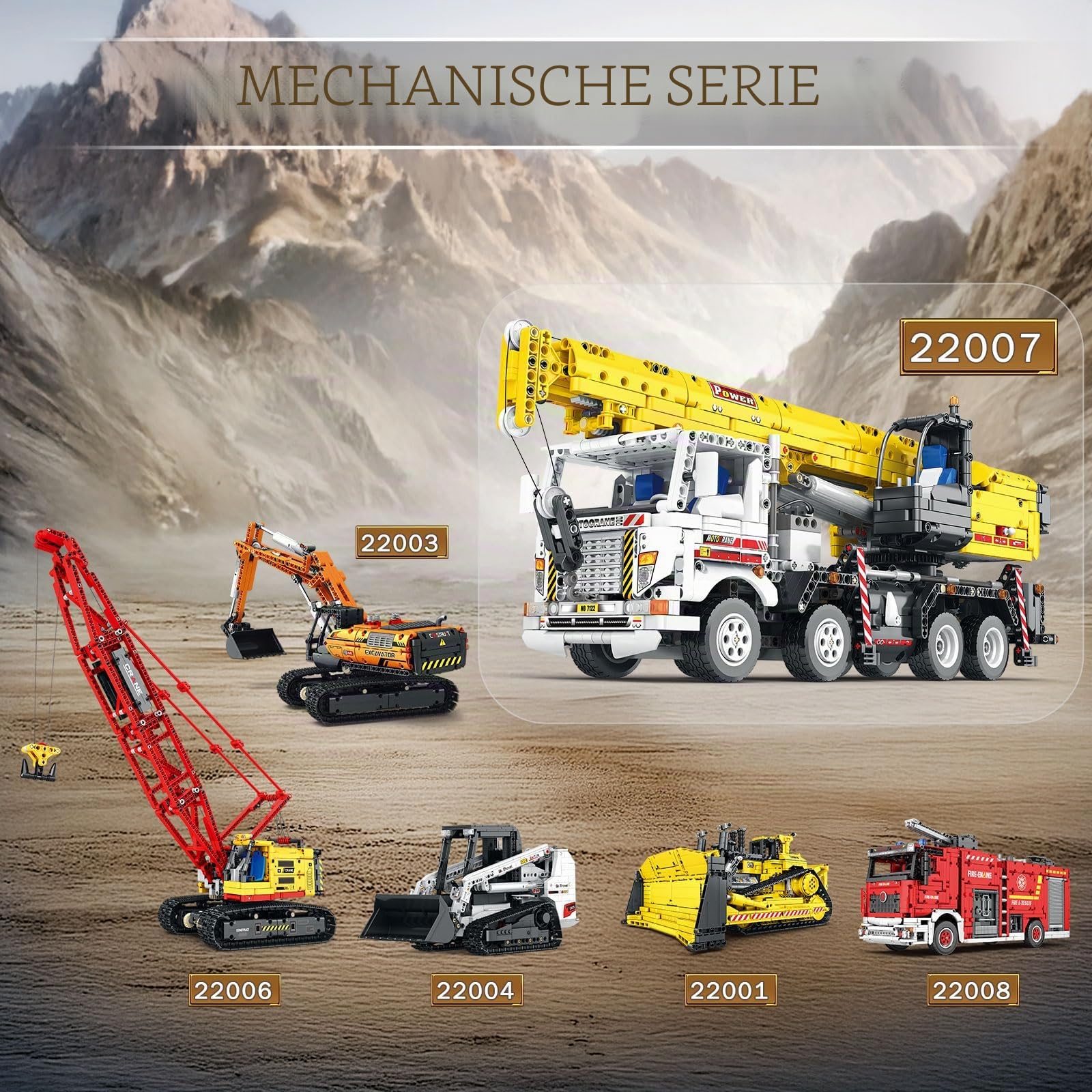 Reobrix Kran Baustein-Set 22007, ferngesteuertes Kranspielzeug mit Mehrfachfunktions-Umschaltung, mechanischer Bau LKW-Modellbausatz, Geschenk für Jungen und Mädchen ab 14 Jahren, 2023 Teile