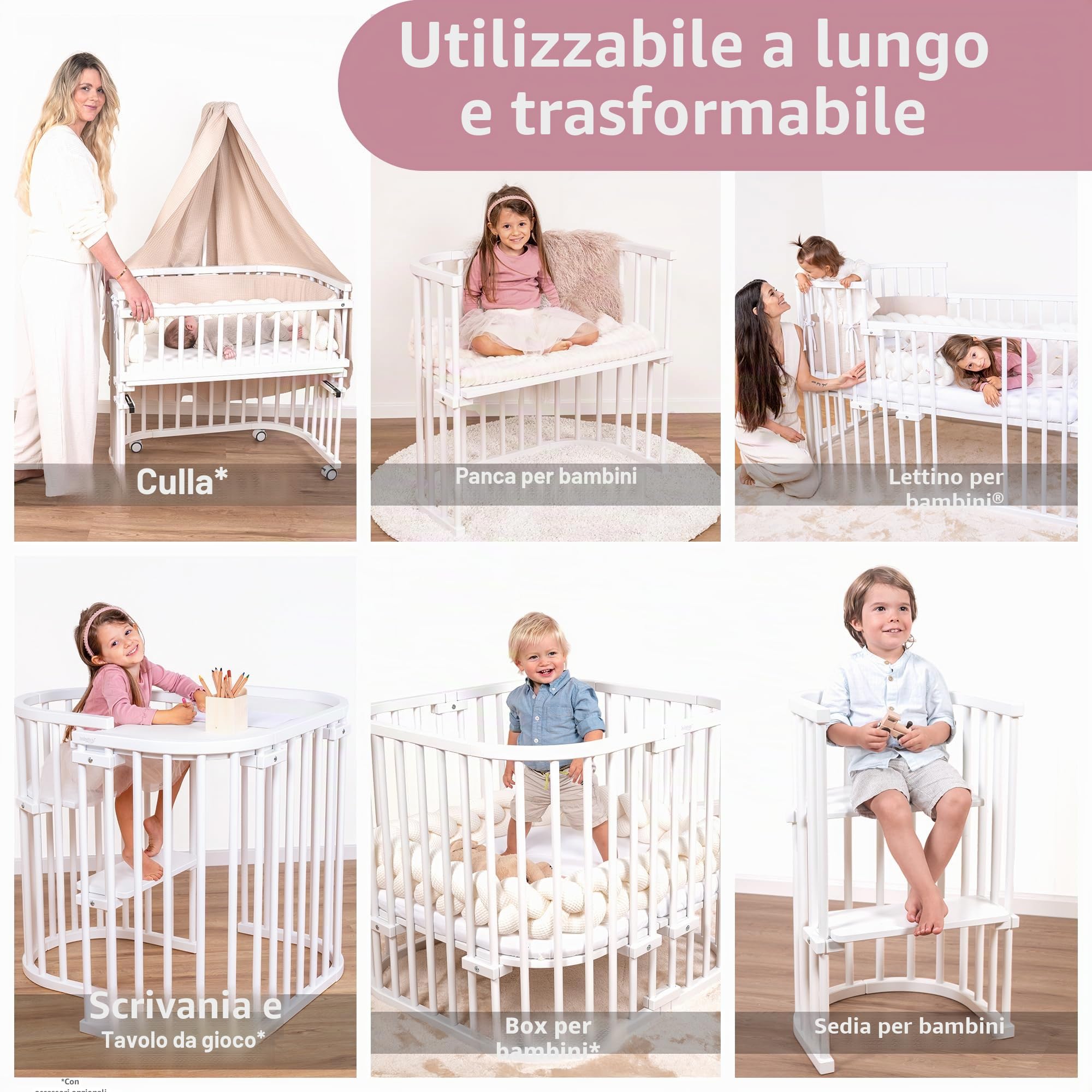 letto laterale originale per babybay in legno massello di faggio con materasso Classic Soft per giorno e notte I lettino regolabile in altezza e ecologico I lettino in crescita