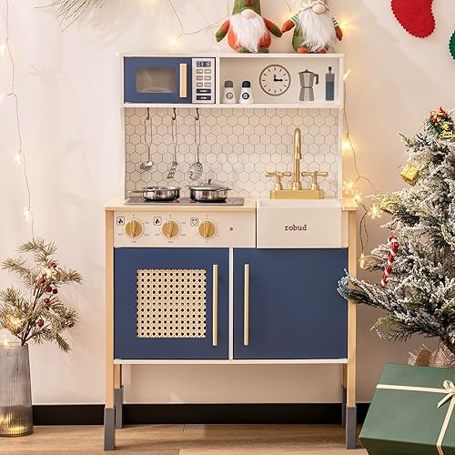 Miniatura 7 de ROBUD Juego de cocina, juego de cocina de madera para niños con sonidos y luces, juego de cocina de juego de simulación para niños pequeños, regalo