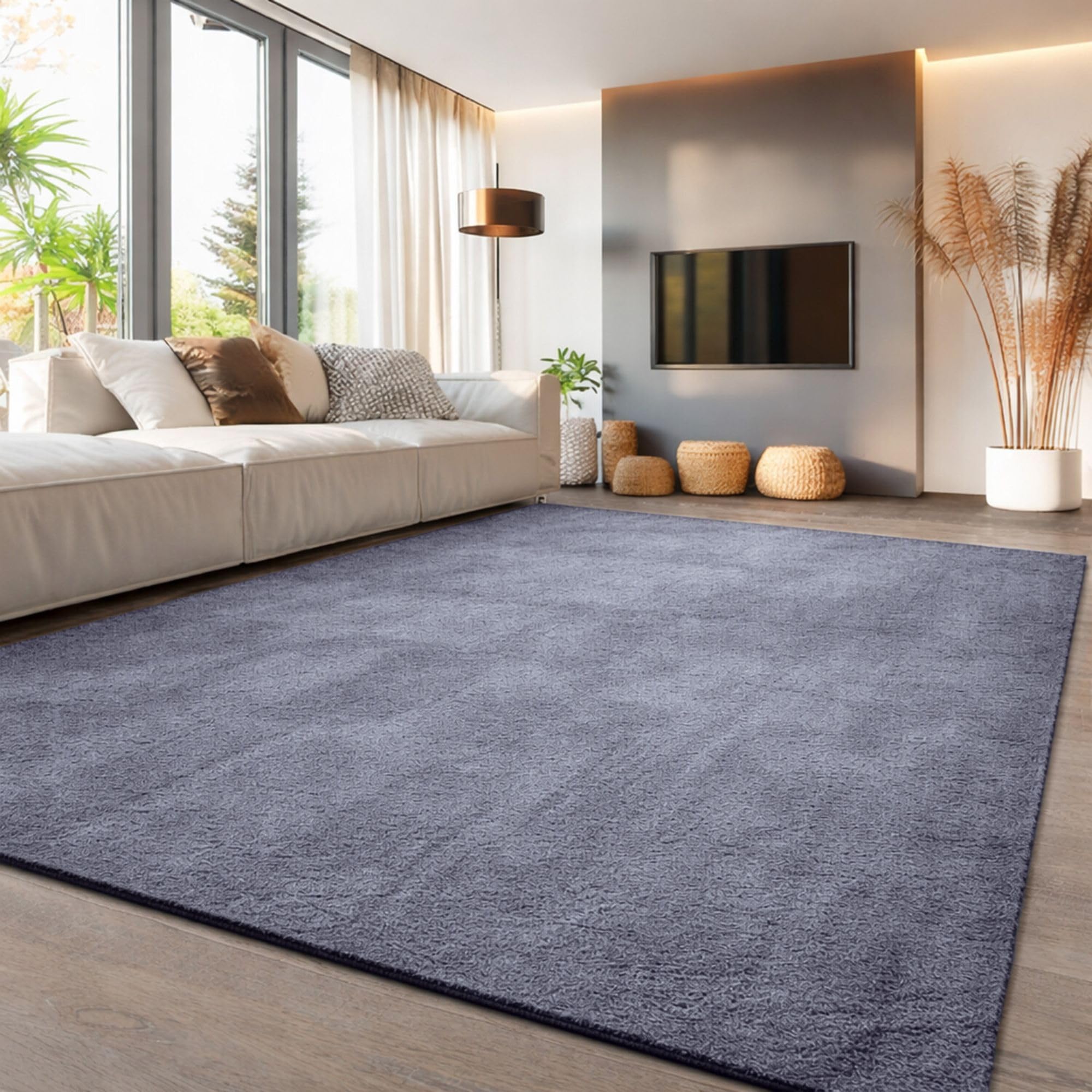 Aspire Homeware Modern Rugs Living Room 100% Polyester Rug for Bedroom Kids Room Soft Fluffy 600 GSM Anti Slip Backing Thick Pile Durable Carpet Non-Shedding Rug for Nursery Room Grey, 120 x 170 cm