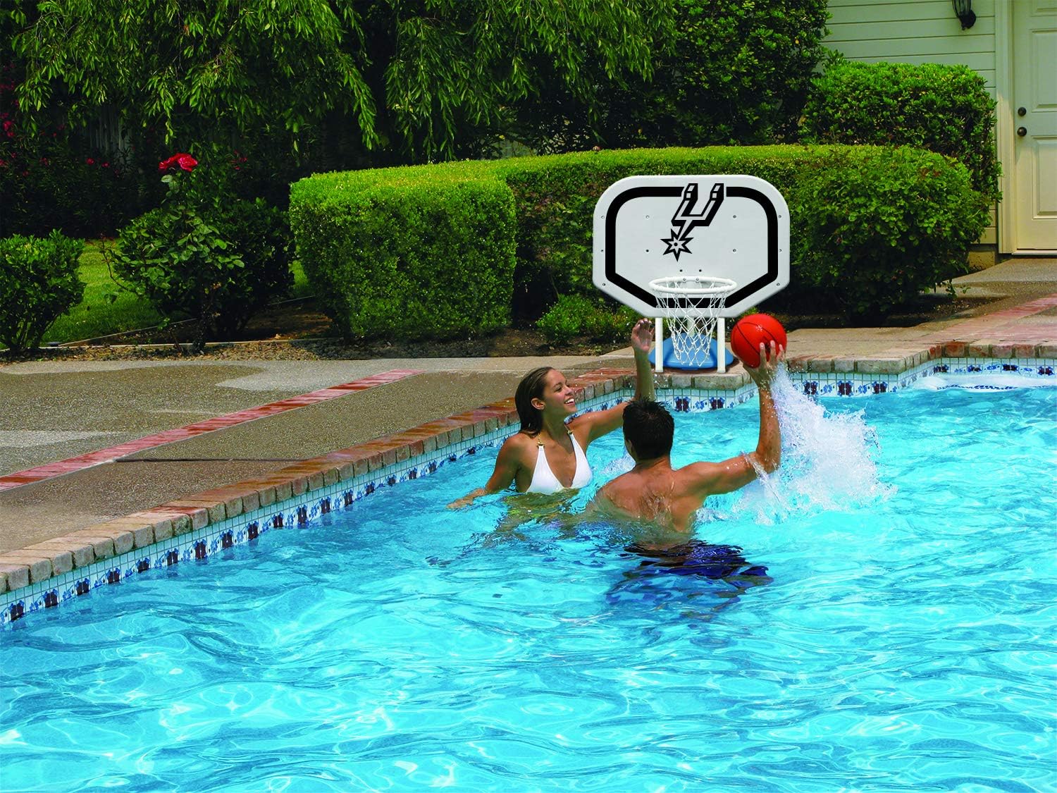 Poolmaster 72958 San Antonio Spurs NBA Pro Rebounder-Style Poolside Basketball Game , White : Toys & Games