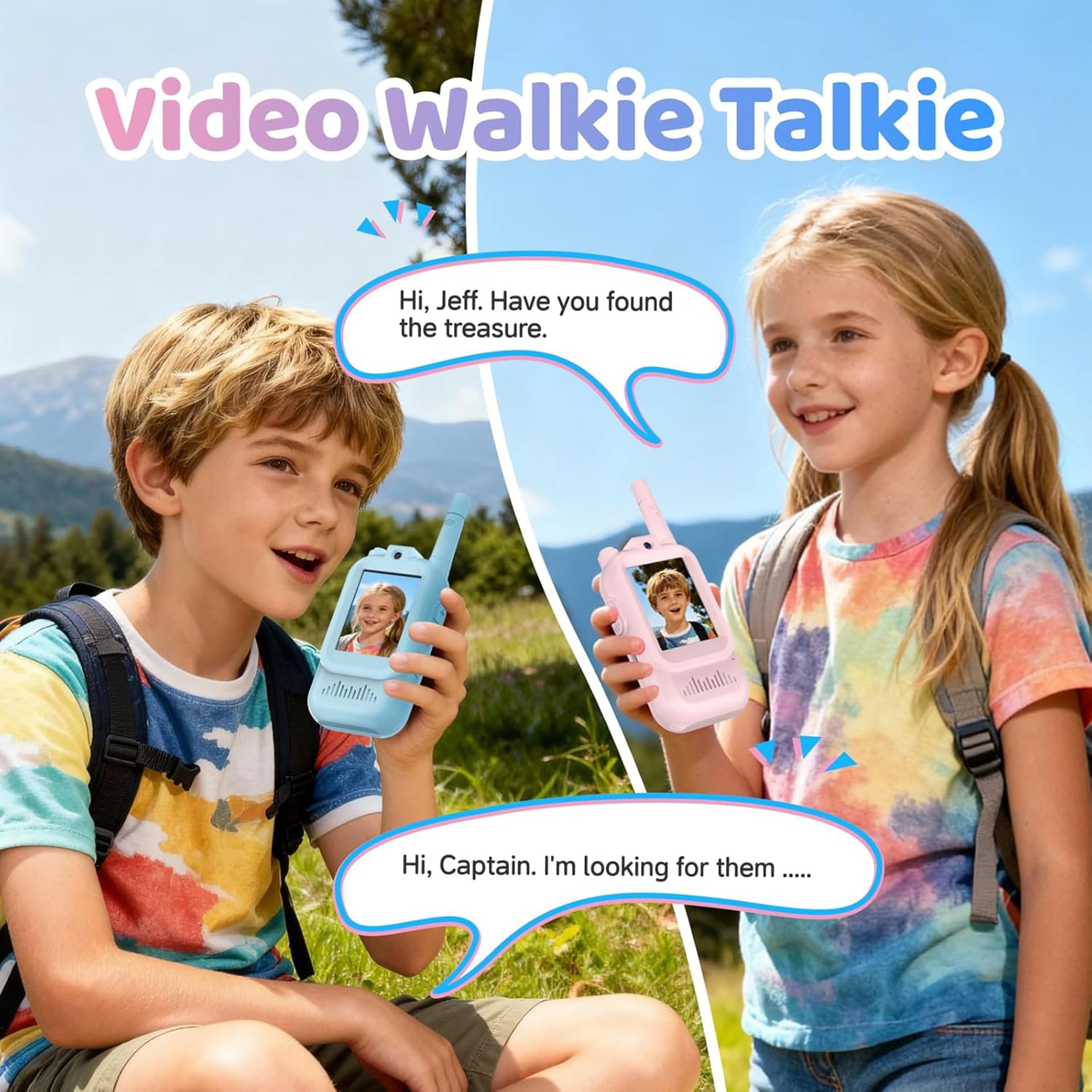 YIHANGG Talkie-walkie pour Enfants avec Vidéo, Lot de 2 Jouets Rechargeables pour Tout-Petits avec Caméra HD et Changeur de Voix,Jouets Cadeaux Longue Portée pour Garçons et Filles de 3 à 8 Ans(Pink)